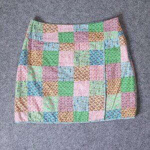 VINEYARD VINES A-Line Faux Wrap Skirt Patchwork Turtles Lighthouse Preppy Size 4